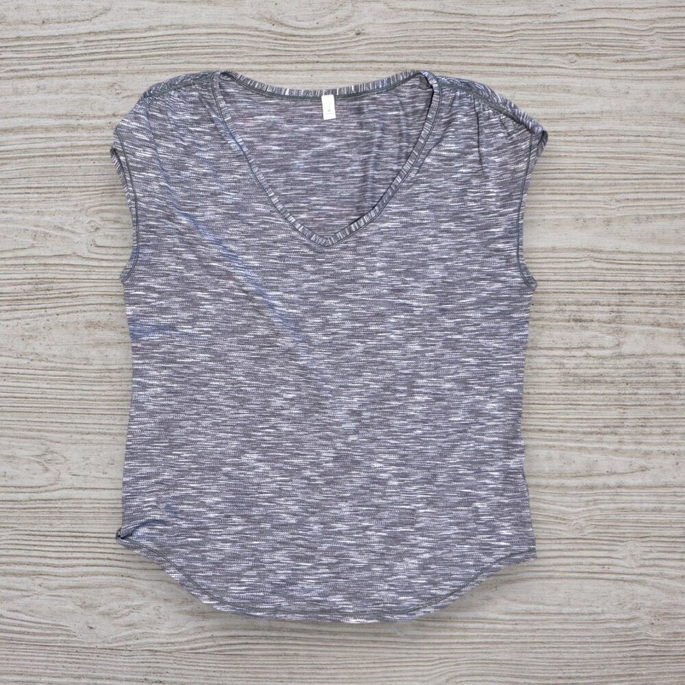 LULULEMON Sweat Times V-Neck Short Sleeve Tiger Space Dye Yoga T-Shirt Top 12